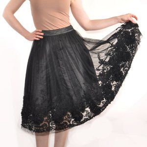 Gracia Black Tulle Floral Full Circle Skirt Small